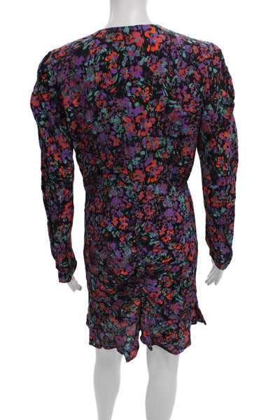 Zara Women Mini Viscose Floral V Neck Knee Length Long Sleeve Dress Size M