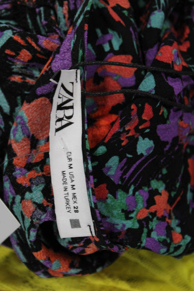 Zara Women Mini Viscose Floral V Neck Knee Length Long Sleeve Dress Size M