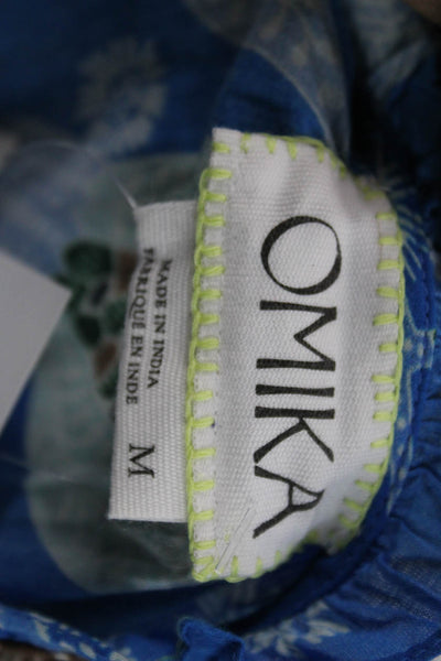 Omika Women Shift Dress Blue Batik Viscose Henley Short Sleeve Knee Size M