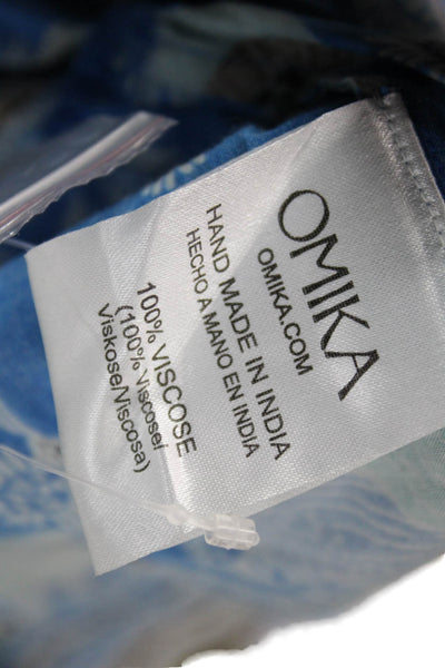 Omika Women Shift Dress Blue Batik Viscose Henley Short Sleeve Knee Size M