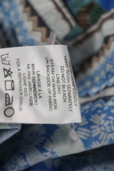 Omika Women Shift Dress Blue Batik Viscose Henley Short Sleeve Knee Size M