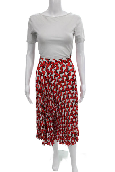 Milly Women Pleated Midi Skirt Red Geometric 100% Polyester Size 8