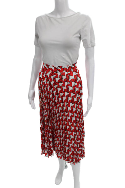 Milly Women Pleated Midi Skirt Red Geometric 100% Polyester Size 8