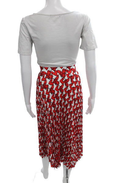 Milly Women Pleated Midi Skirt Red Geometric 100% Polyester Size 8