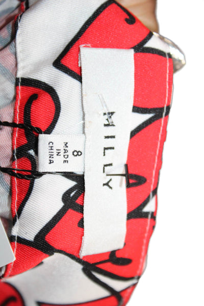 Milly Women Pleated Midi Skirt Red Geometric 100% Polyester Size 8