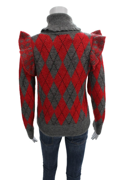Zara Womens Pullover Sweater Red Argyle Turtleneck Long Sleeve Size S