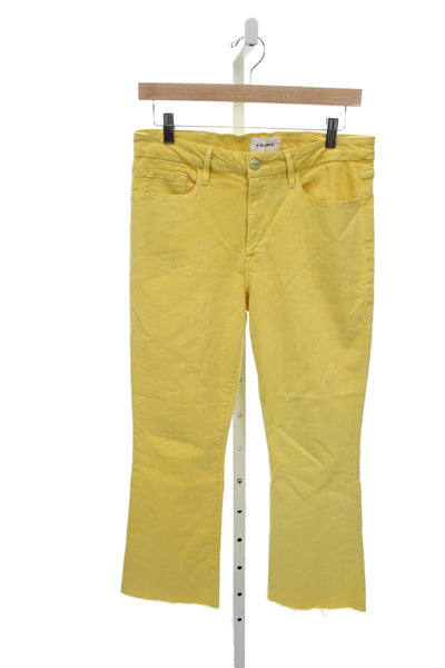 Frame Womens Cropped Jeans Yellow High Rise Cotton Blend Size 30