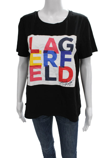 Karl Lagerfeld Womens Black Basic Crew Neck Cotton Short Sleeve T-Shirt Size M