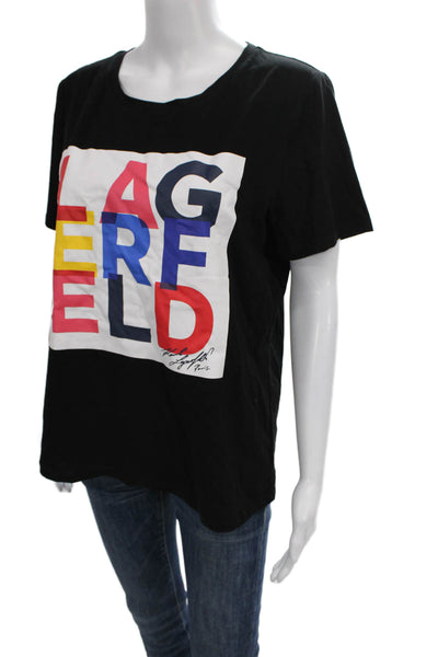 Karl Lagerfeld Womens Black Basic Crew Neck Cotton Short Sleeve T-Shirt Size M