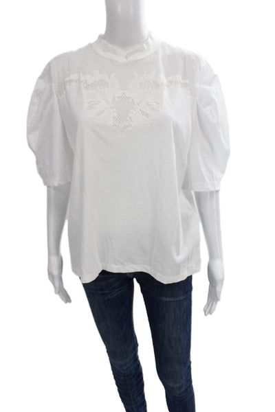 Zara Womens Basic Mock Neck Cotton Short Sleeve Blouse White Size M