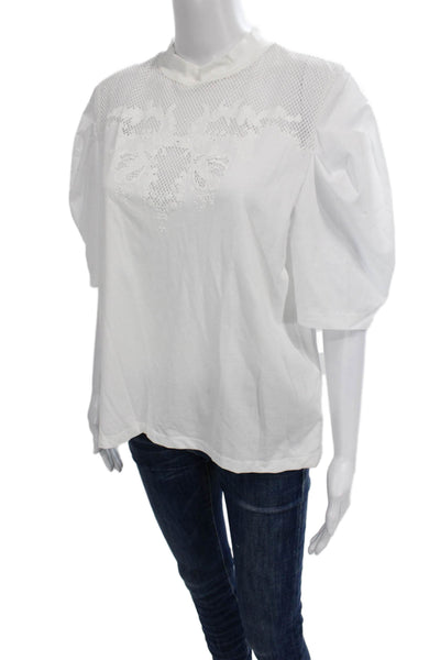 Zara Womens Basic Mock Neck Cotton Short Sleeve Blouse White Size M