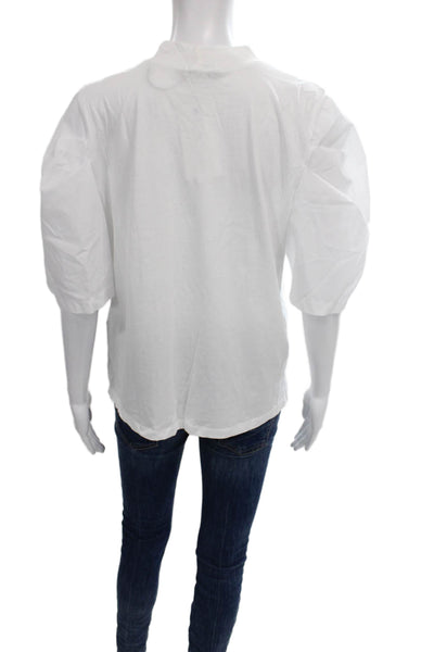Zara Womens Basic Mock Neck Cotton Short Sleeve Blouse White Size M