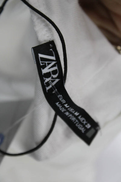 Zara Womens Basic Mock Neck Cotton Short Sleeve Blouse White Size M