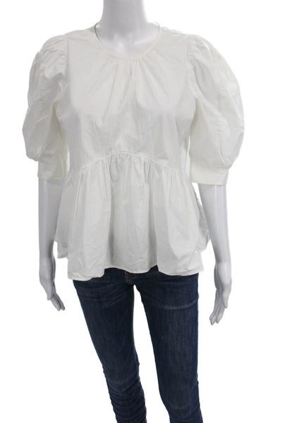 Zara Womens Basic White Cotton Round Neck 3/4 Sleeve Blouse Size M
