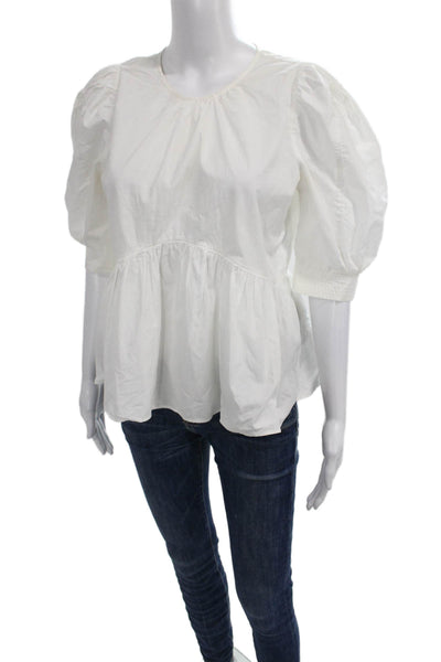 Zara Womens Basic White Cotton Round Neck 3/4 Sleeve Blouse Size M