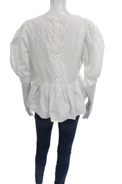Zara Womens Basic White Cotton Round Neck 3/4 Sleeve Blouse Size M