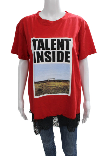 Zara Womens Tunic T-Shirt Red Cotton Crew Neck Short Sleeve Size M