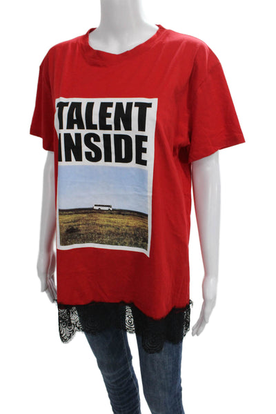 Zara Womens Tunic T-Shirt Red Cotton Crew Neck Short Sleeve Size M