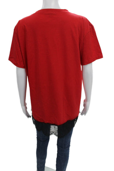 Zara Womens Tunic T-Shirt Red Cotton Crew Neck Short Sleeve Size M