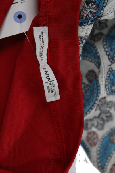Zara Womens Tunic T-Shirt Red Cotton Crew Neck Short Sleeve Size M