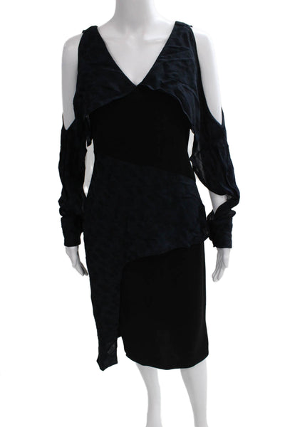 Yigal Azrouel Women Sheath Dress Black V-Neck Long Sleeve Size 2