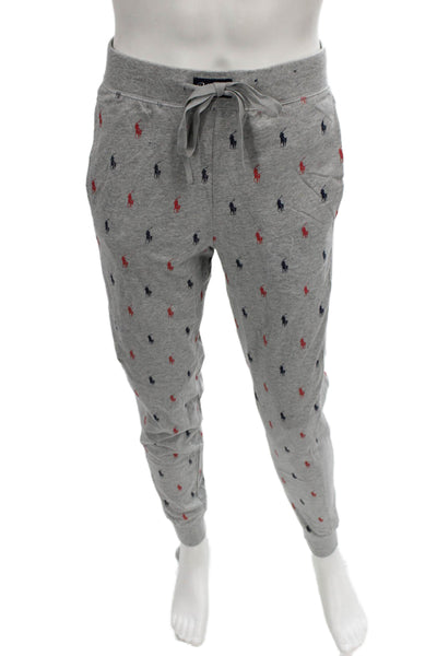 Polo Ralph Lauren Men Gray Graphic Cotton Drawstring Pants Size M