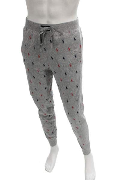 Polo Ralph Lauren Men Gray Graphic Cotton Drawstring Pants Size M