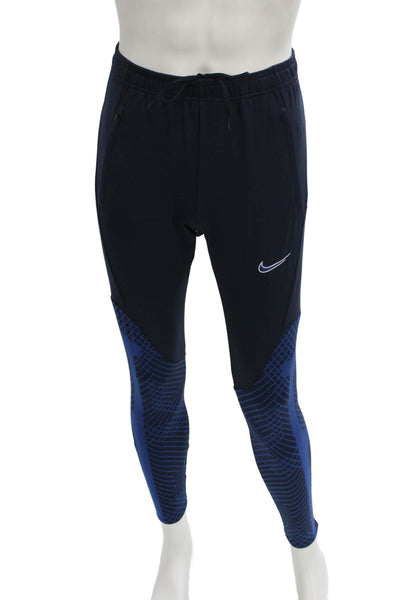 Nike Mens Track Pants Blue Geometric Polyester Drawstring Size S
