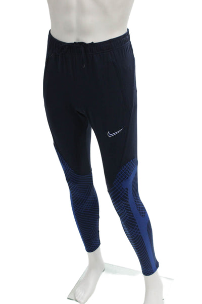 Nike Mens Track Pants Blue Geometric Polyester Drawstring Size S