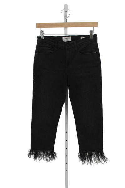 Frame Womens Cropped Black Mid Rise Cotton Jeans Size 26