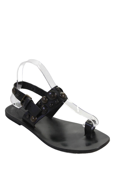 Tomas Maier Womens Leather Studded Toe Ring Sandals Black Size 8.5