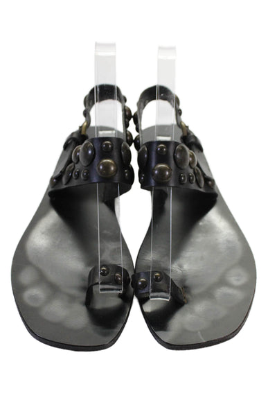Tomas Maier Womens Leather Studded Toe Ring Sandals Black Size 8.5