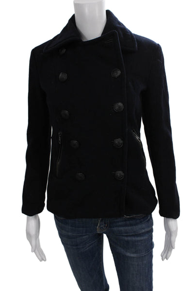 Rag & Bone Womens Blue Wool Blend Pea Coat Button Closure Size XS