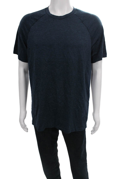 Lululemon Mens T-Shirt Blue Geometric Crewneck Short Sleeve Polyester Size S