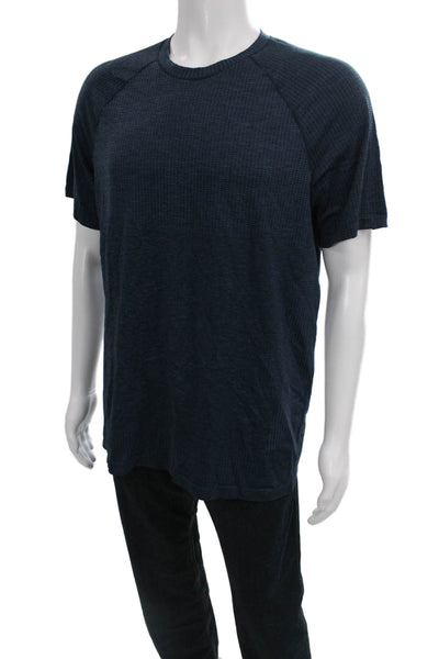 Lululemon Mens T-Shirt Blue Geometric Crewneck Short Sleeve Polyester Size S