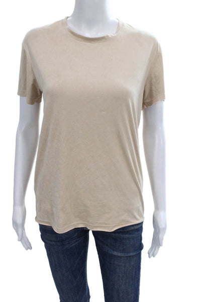 Southcott Womens Beige Basic Crew Neck Short Sleeve T-Shirt Size 1
