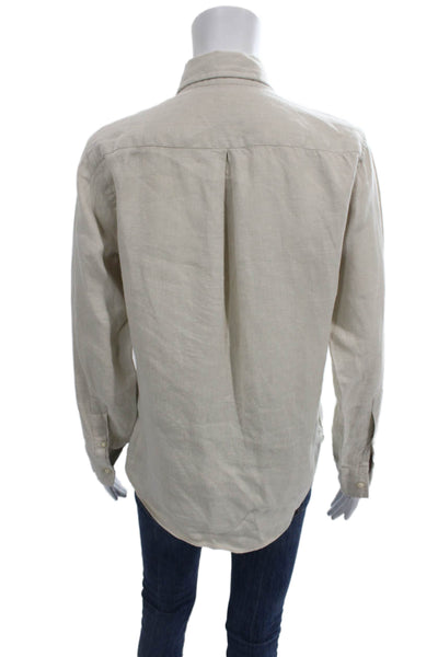 Alex Crane Mens Linen Blend Buttoned-down Shirt Beige Long Sleeve Size XS
