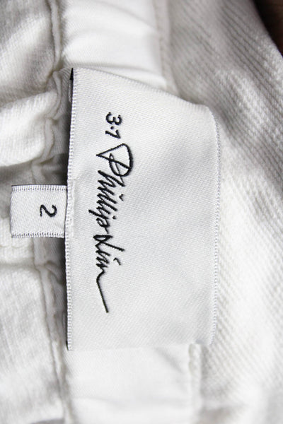 3.1 Phillip Lim Womens Paperbag Cotton Shorts White Buckle Size 2