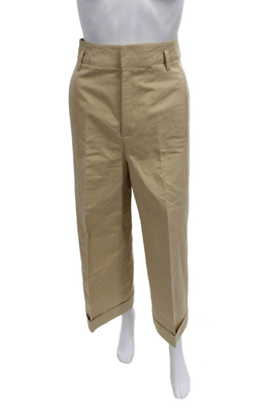 Frame Womens Cropped Beige Cotton Blend Pants Button Size 2