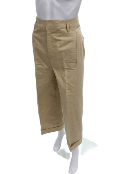 Frame Womens Cropped Beige Cotton Blend Pants Button Size 2