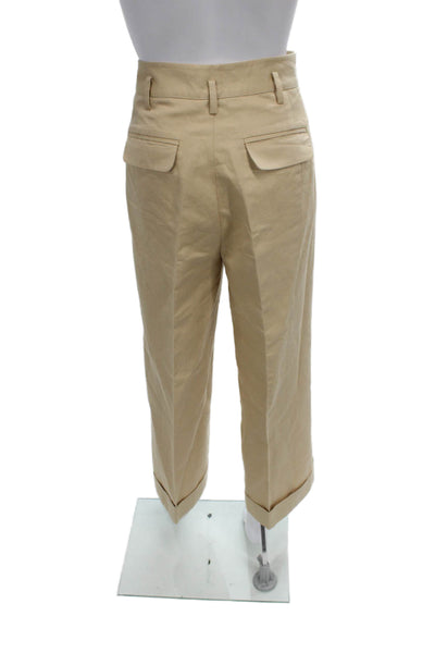 Frame Womens Cropped Beige Cotton Blend Pants Button Size 2