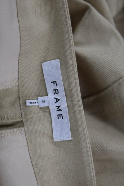 Frame Womens Cropped Beige Cotton Blend Pants Button Size 2