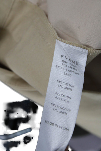 Frame Womens Cropped Beige Cotton Blend Pants Button Size 2