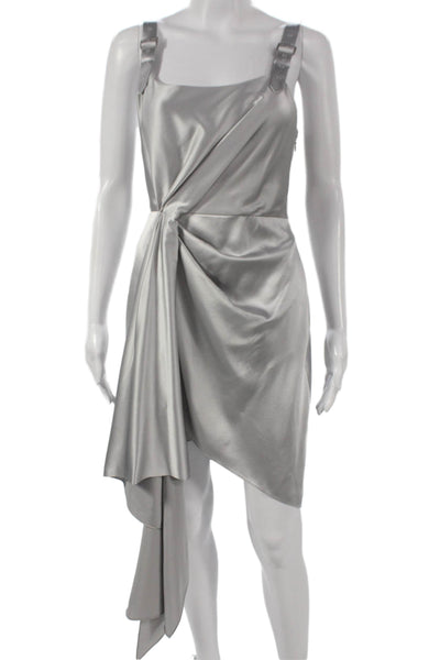 Fleur du Mal Womens Silver Silk Mini Dress Square Neck Zip Sleeveless Size 1