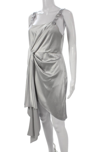 Fleur du Mal Womens Silver Silk Mini Dress Square Neck Zip Sleeveless Size 1