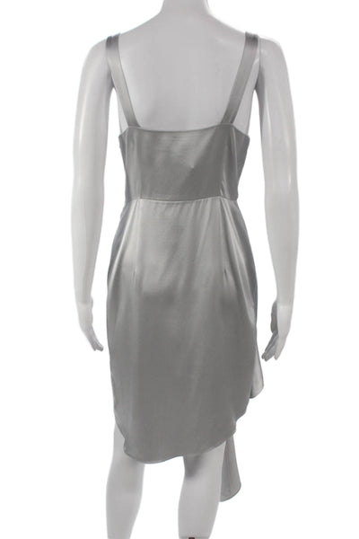 Fleur du Mal Womens Silver Silk Mini Dress Square Neck Zip Sleeveless Size 1