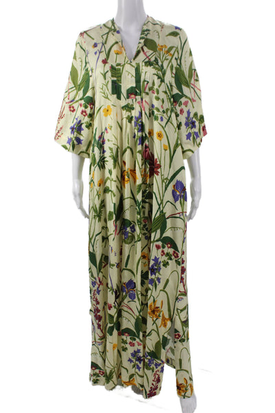 Rodebjer Womens Kaftan Dress Multicolor Floral V Neck Half Sleeve Midi Size S