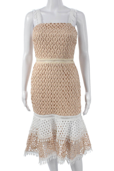 Ina Women Mermaid Beige Floral Sleeveless Square Neck Knee Length Dress Size S