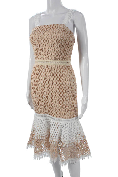 Ina Women Mermaid Beige Floral Sleeveless Square Neck Knee Length Dress Size S