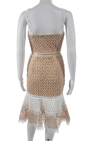 Ina Women Mermaid Beige Floral Sleeveless Square Neck Knee Length Dress Size S